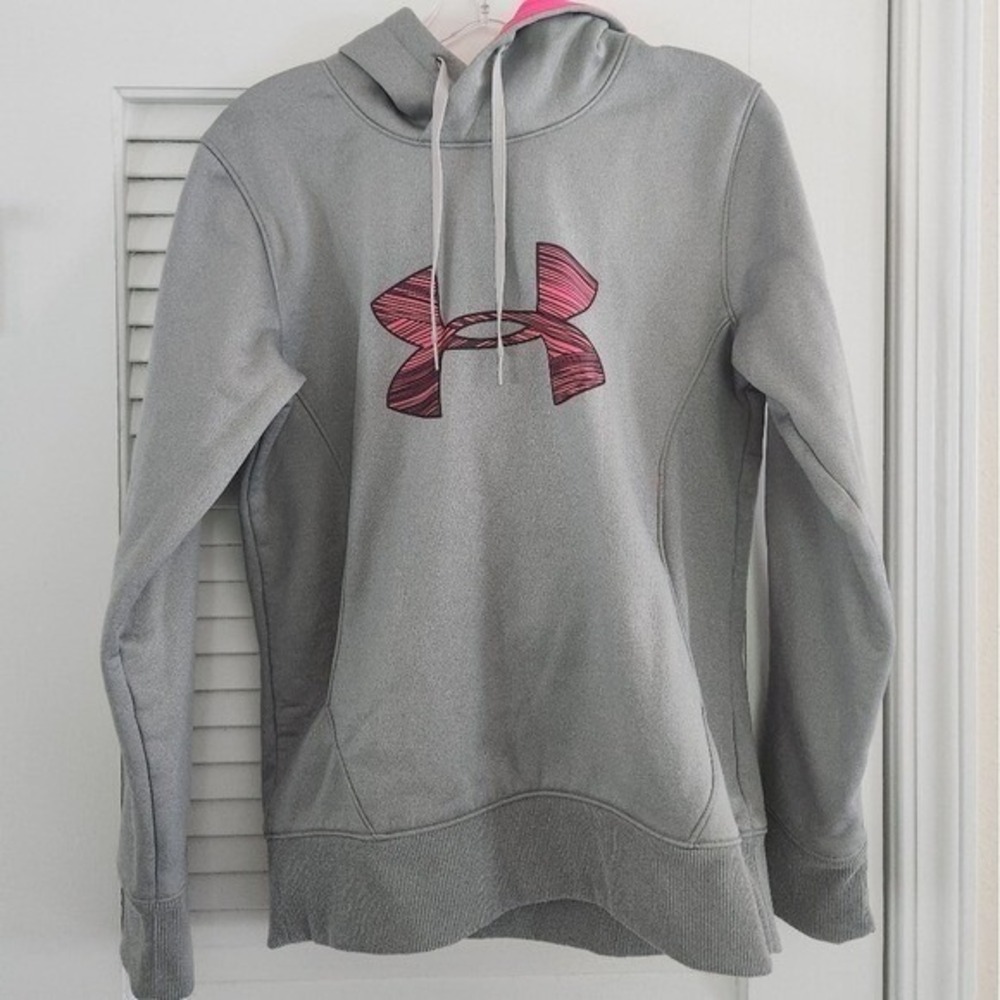 Under Armour Women's Fleece‎ Pink Gray Hoodie Semi Fitted Pocket Athleisure Sm
